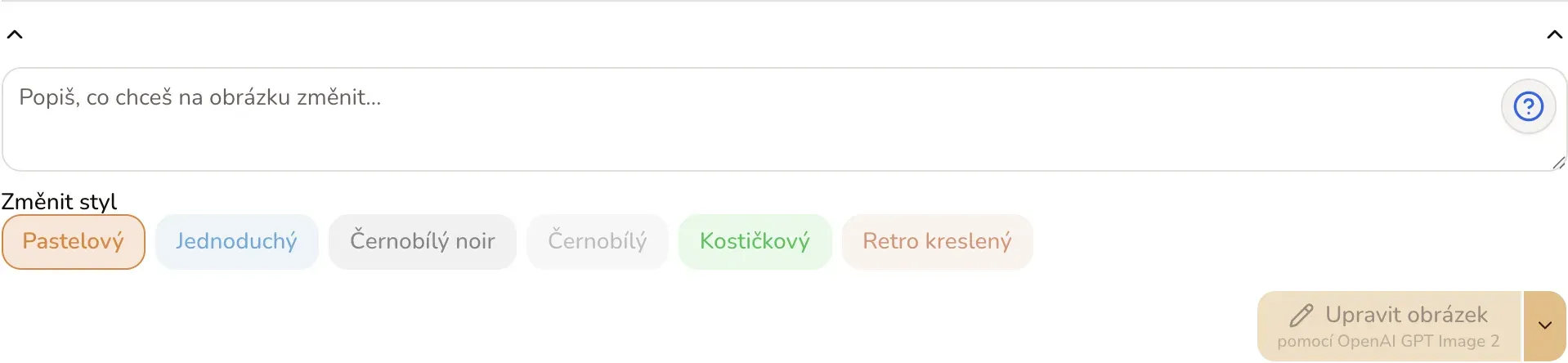 Rozbalená část Upravit komiks: pole pro popis změny, řádek Změnit styl a tlačítko Upravit obrázek